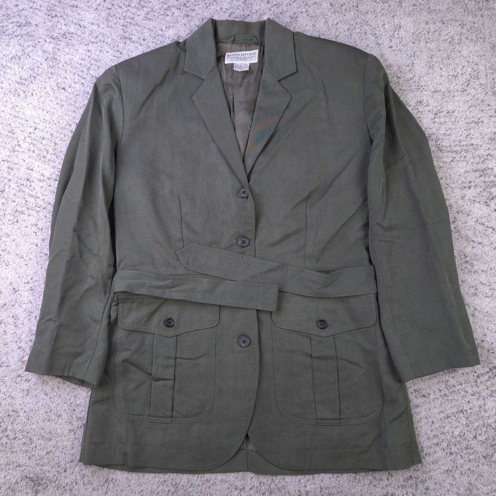 VTG Banana Republic Jacket Women Small Safari Military Belted Blazer Olive Green